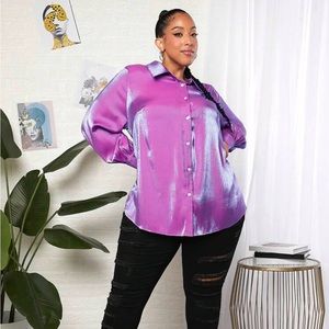 SHEIN Curve Metallic Purple Button Front Shirt US22